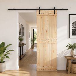 Reliable Pine Wood Sliding Door with Black Steel Track