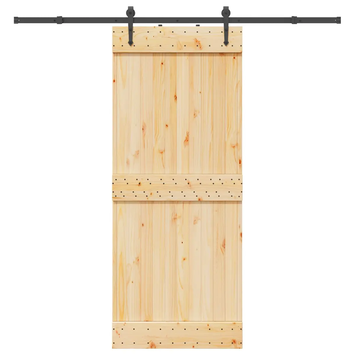 Sliding Door Modern Design Pine Wood Frame Black Track Space-Saving Room