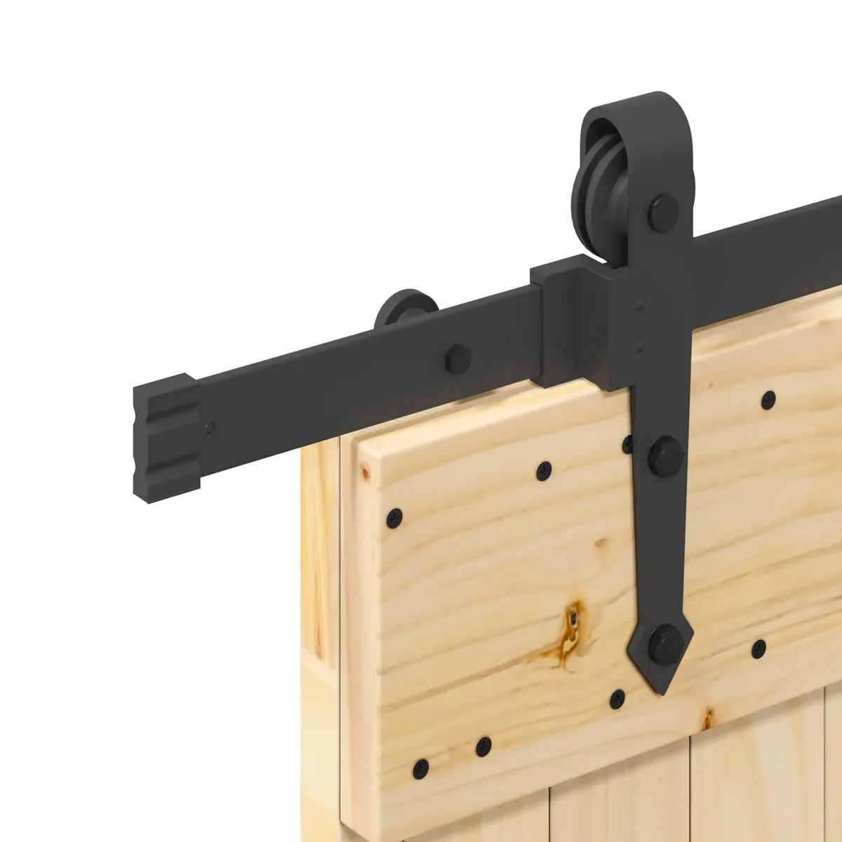 Sliding Door Modern Design Pine Wood Frame Black Track Space-Saving Room