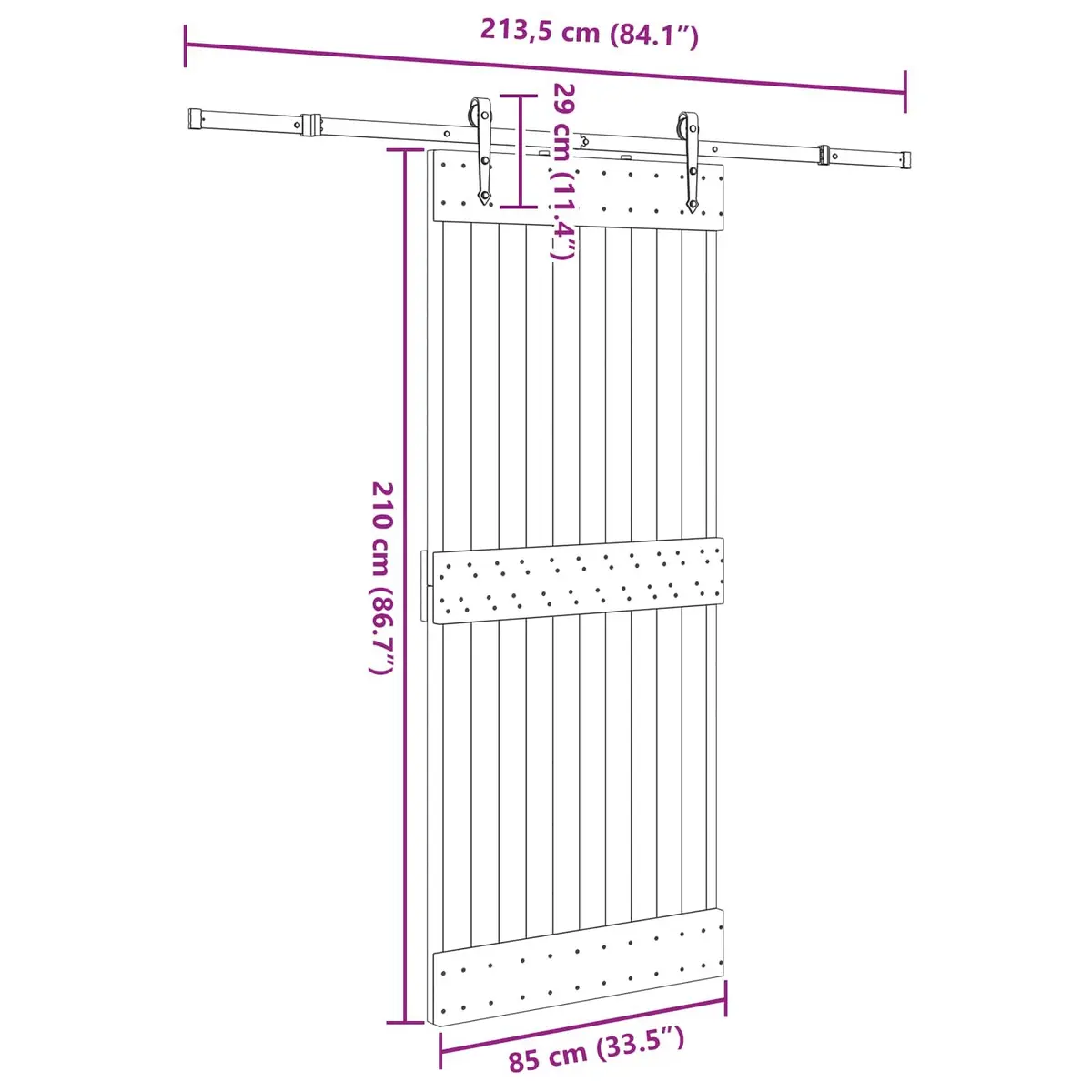 Sliding Door Modern Design Pine Wood Frame Black Track Space-Saving Room