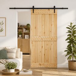 Practical Sliding Door with Solid Pine Frame and Black Track 95 x 210 cm