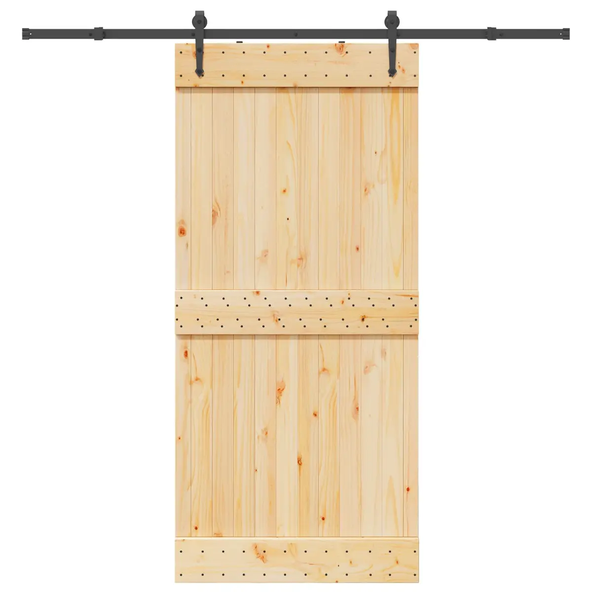Sliding Door Room Divider Pine Wood Frame Black Track 95 x 210 cm