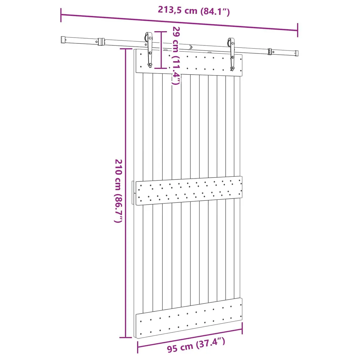 Sliding Door Room Divider Pine Wood Frame Black Track 95 x 210 cm