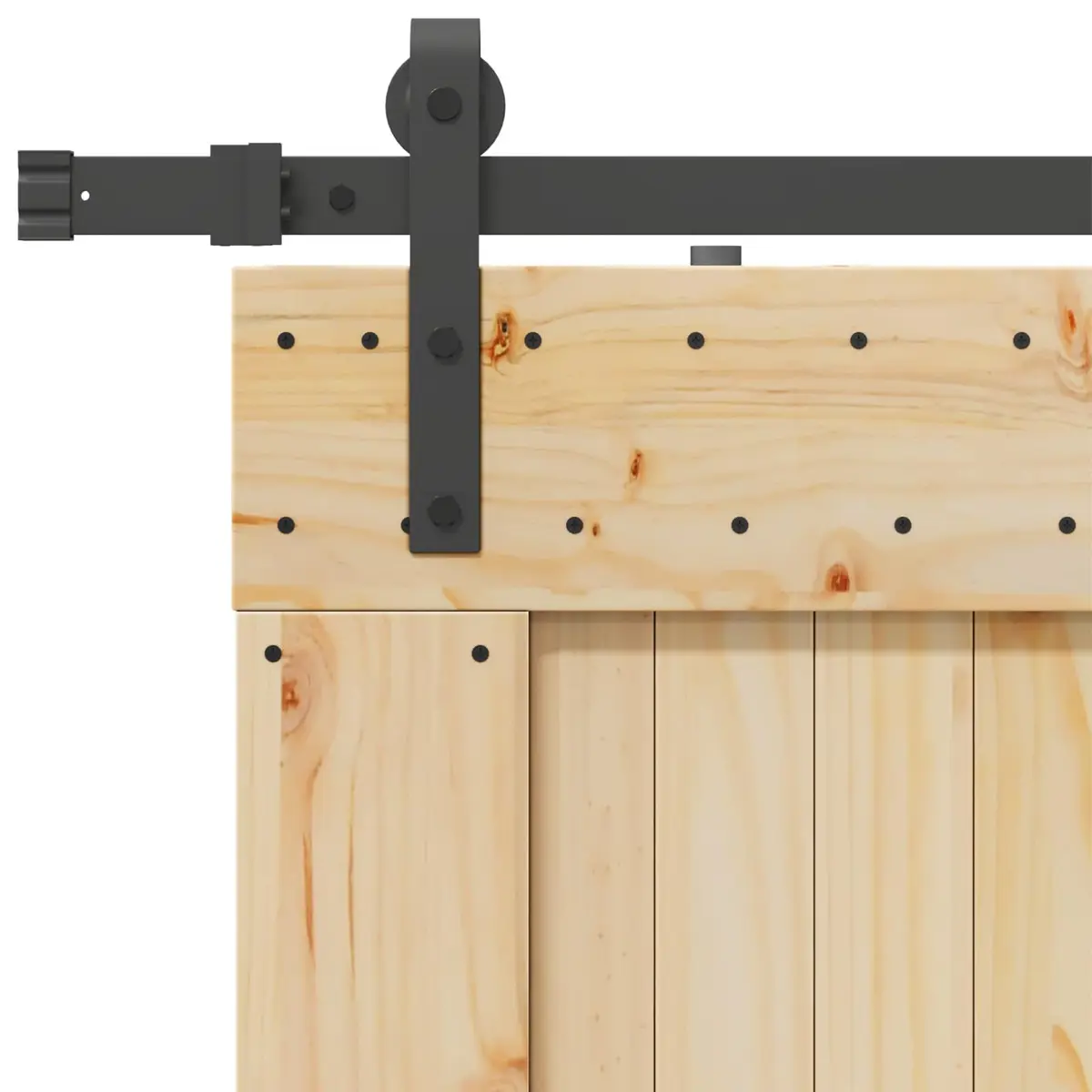 Sliding Door 90x210cm Natural Pine Wood Frame Black Steel Track
