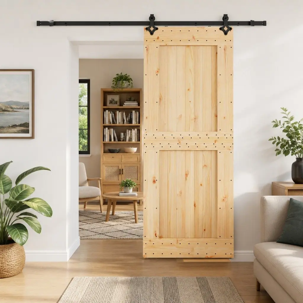 Sliding Door Natural Pine Wood Room Divider 90 x 210 cm Brown