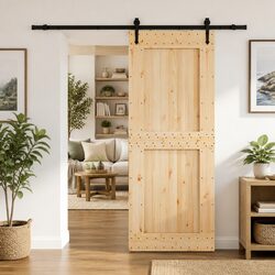 Sliding Door Modern Room Divider 90x210cm Pine Wood Black Track Space-Saving