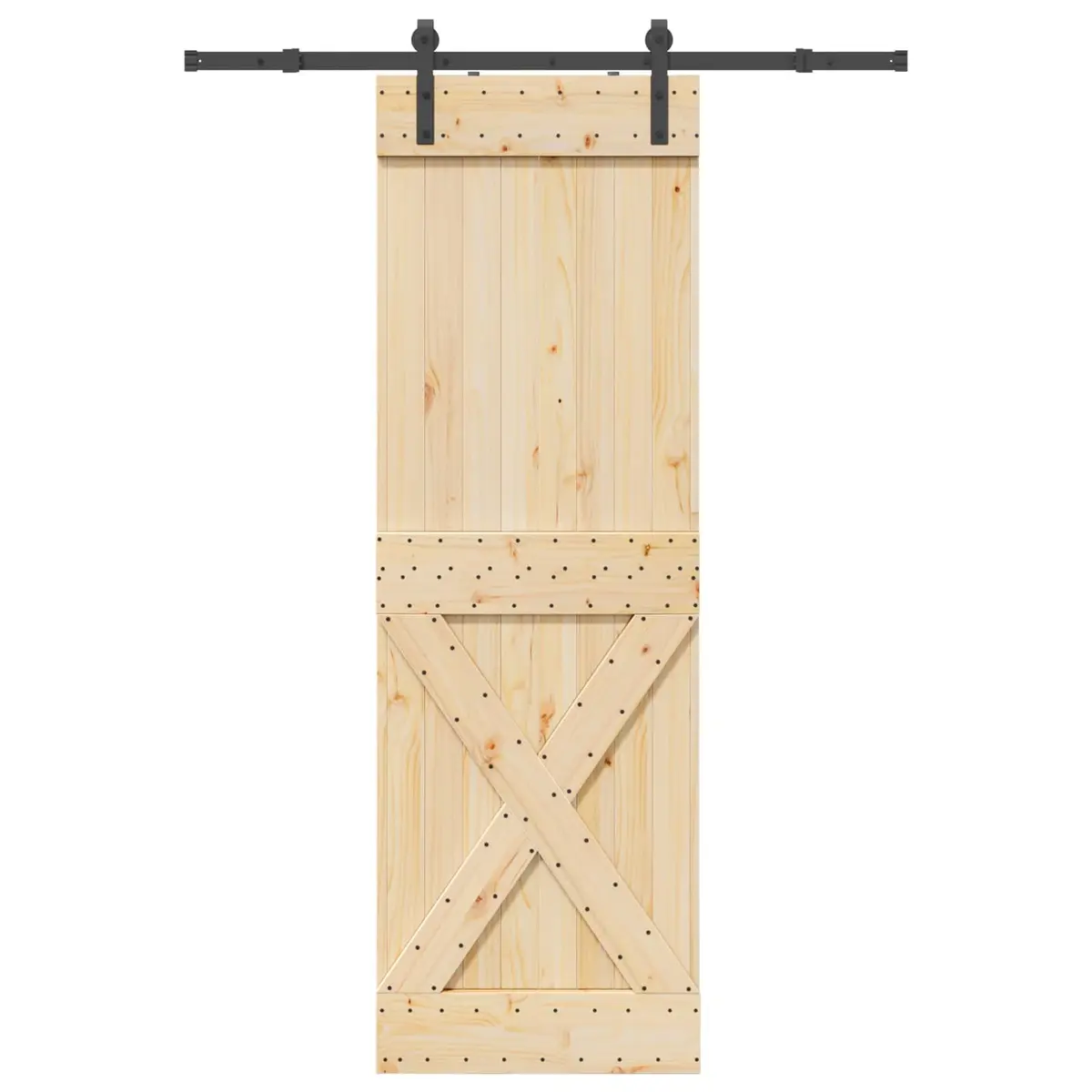 Sliding Door Room Divider Pine Wood Frame 70cm x 210cm Brown with Black Track
