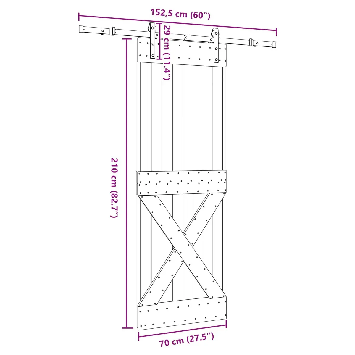 Sliding Door Room Divider Pine Wood Frame 70cm x 210cm Brown with Black Track
