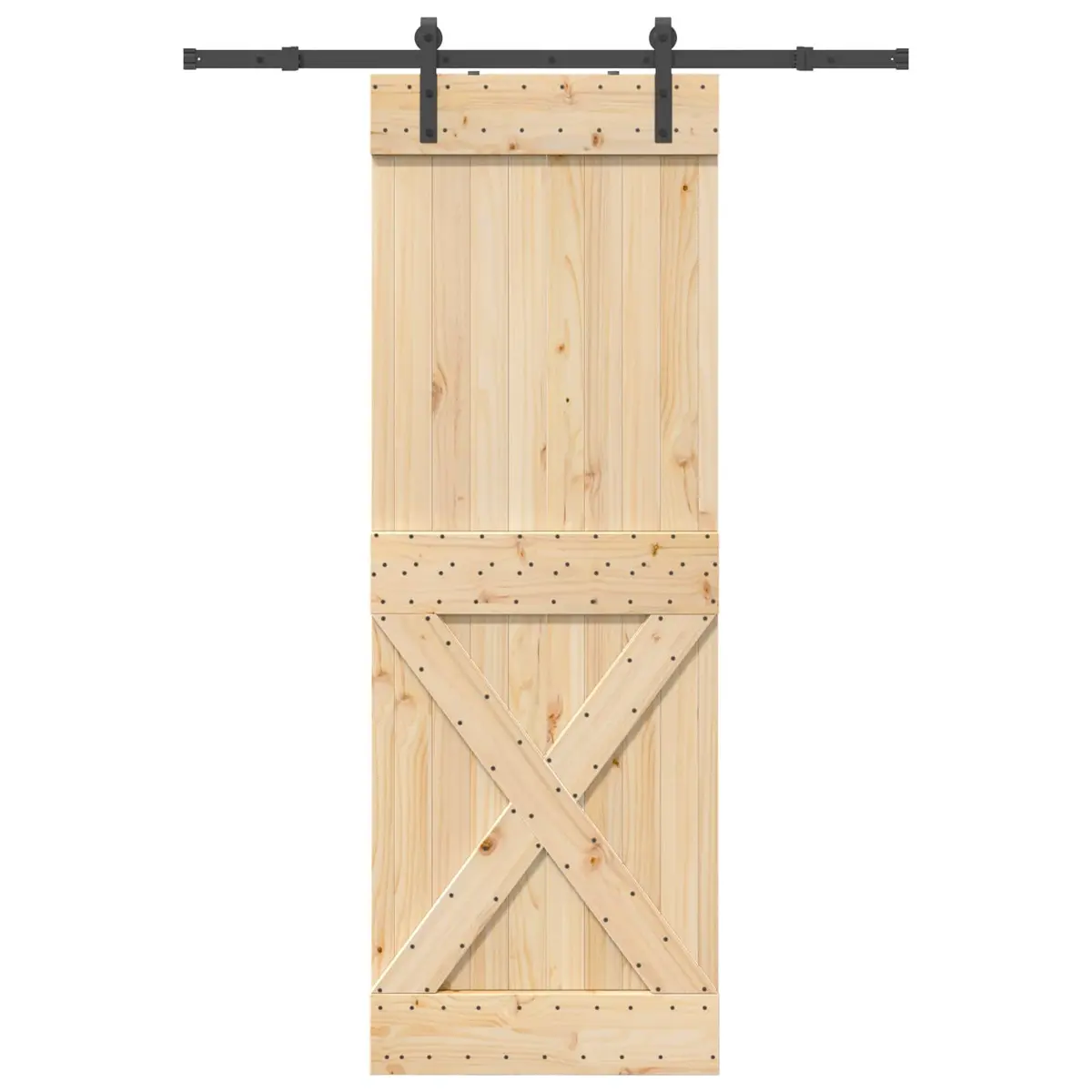 Space Saving Sliding Door 80cm x 210cm Natural Pine Wood with Black Steel Track
