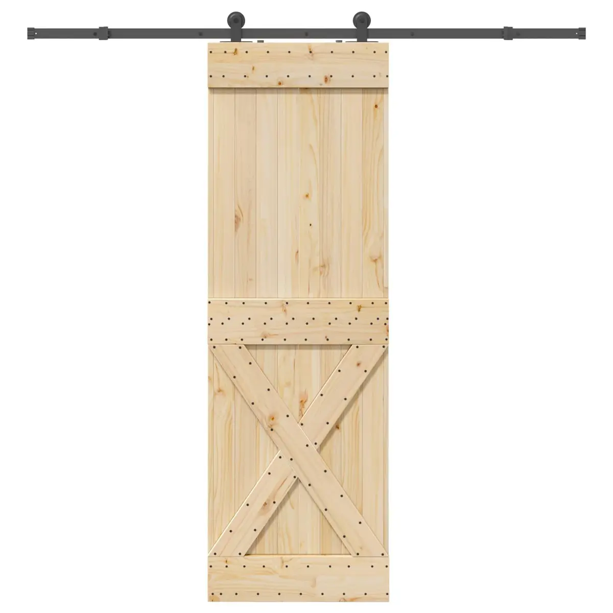Sliding Door Natural Pine Wood Space-Saving 70 cm x 210 cm Black Steel Track