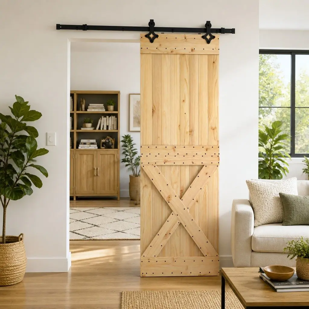 Sliding Door Room Divider 70cm Brown and Black Modern Wardrobe Closet Hardware Track