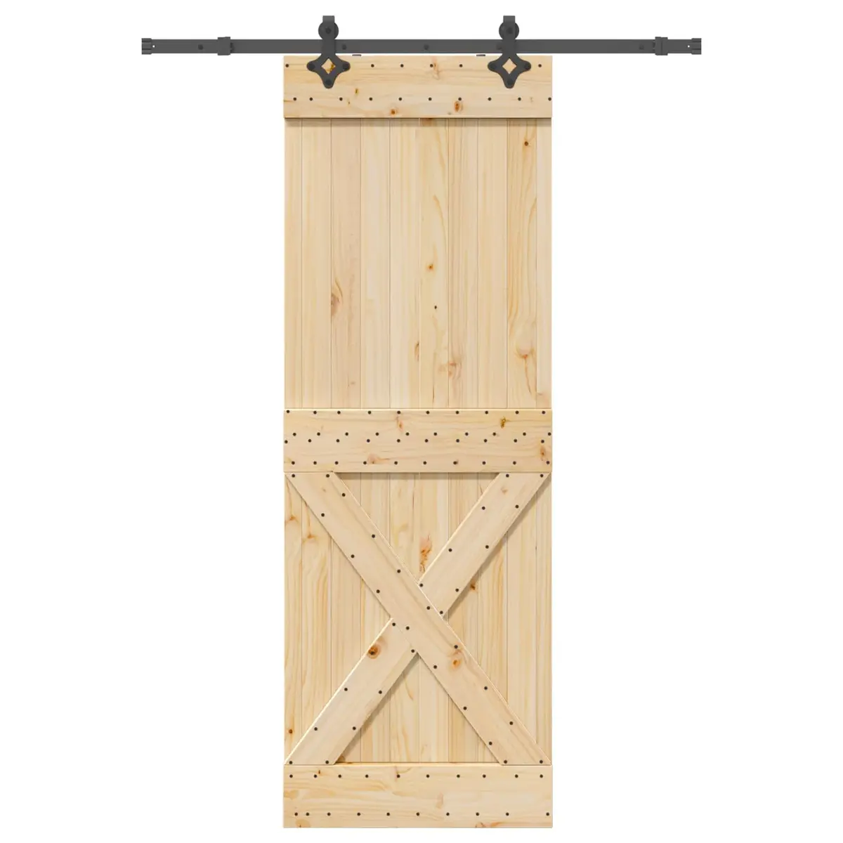 Sliding Door Room Divider 80 x 210 cm Natural Pine Wood Black Track