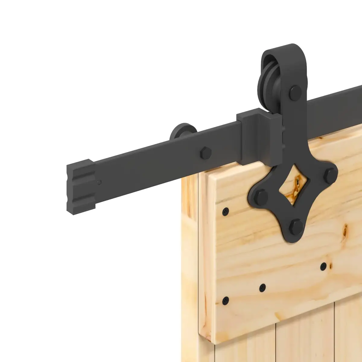 Sliding Door Room Divider 80 x 210 cm Natural Pine Wood Black Track