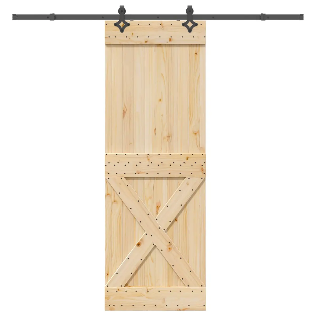 Sliding Door Natural Pine Wood 80x210cm Black Steel Track Modern Room Divider