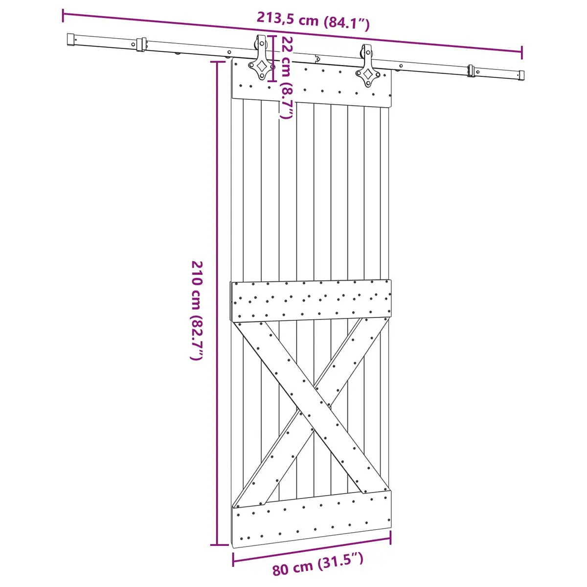 Sliding Door Natural Pine Wood 80x210cm Black Steel Track Modern Room Divider