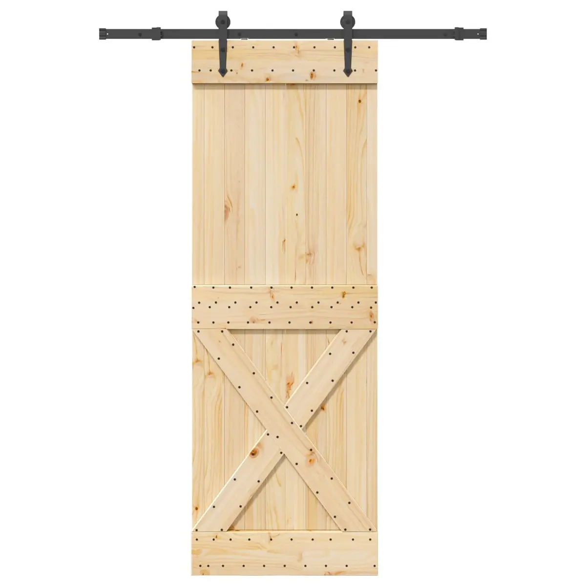 Sliding Door Natural Pine Wood Space-Saving Room Divider 80 cm x 210 cm Brown Black Track Modern