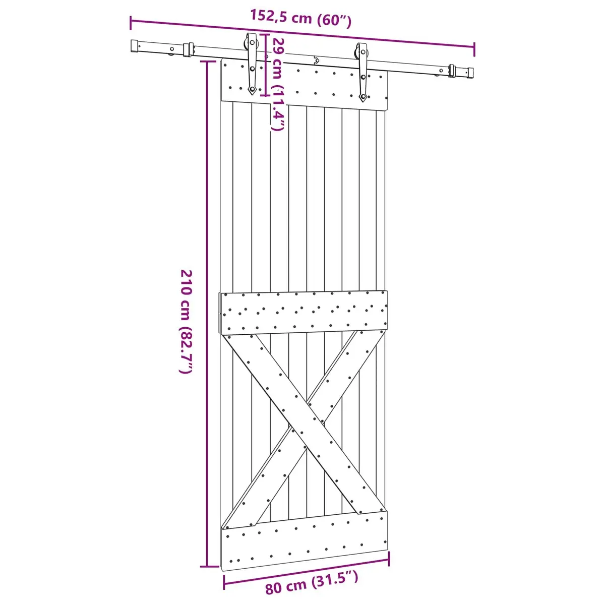 Sliding Door Natural Pine Wood Space-Saving Room Divider 80 cm x 210 cm Brown Black Track Modern