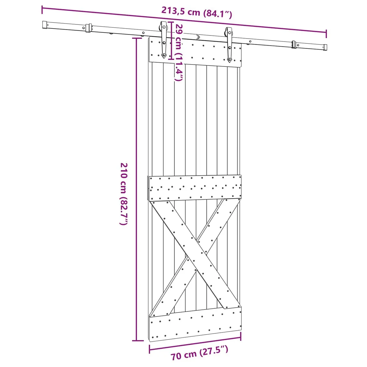Sliding Door Modern Design Pine Wood Steel Track Room Divider 70x210cm