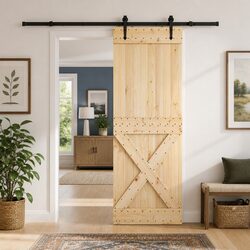 Reliable Sliding Door: Natural Pine Wood and Smooth Operation