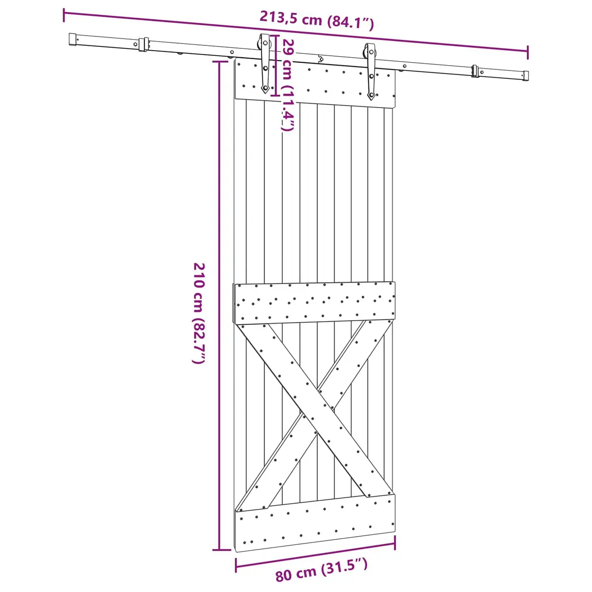 Sliding Door Modern Design Natural Pine Wood Black Track 80x210cm Space-Saving
