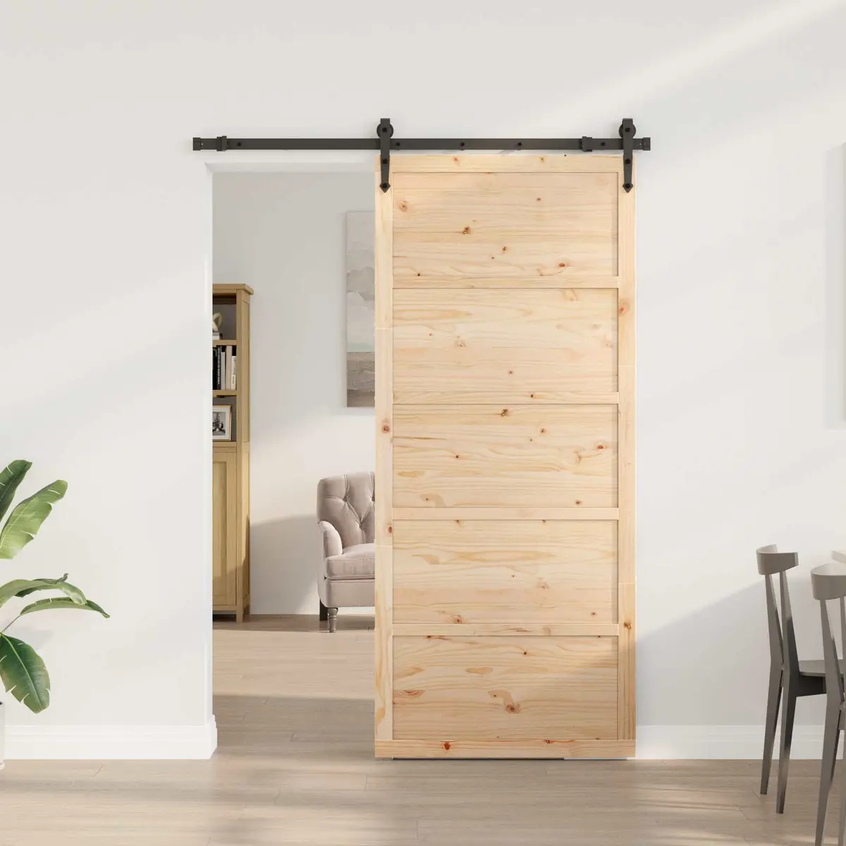 Sliding Door Natural Solid Pine Wood 80 x 208 cm Brown
