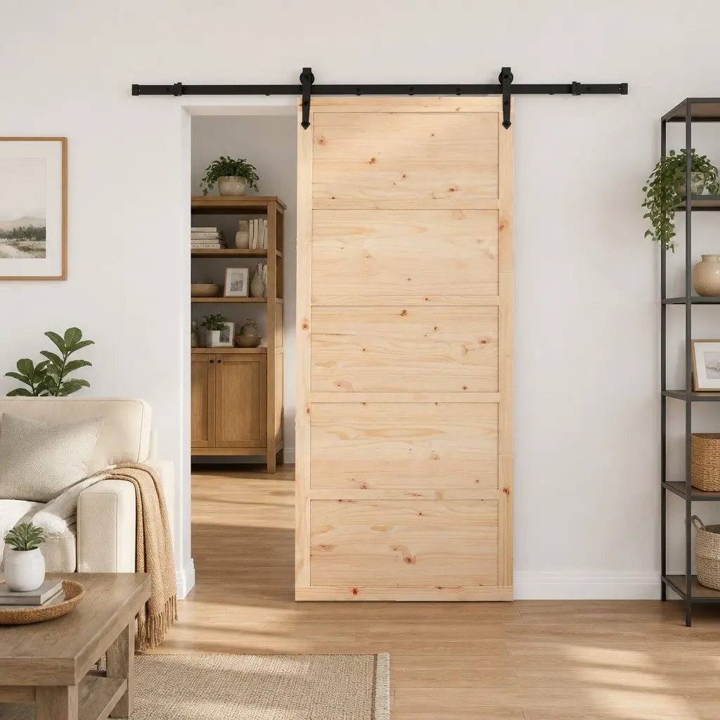Sliding Door Natural Solid Pine Wood 100 x 208 cm Interior Room Divider
