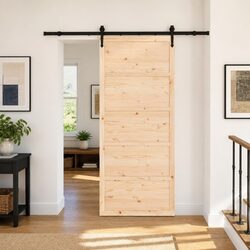 Reliable Sliding Door 90 x 208 cm Natural Pine & Steel Track