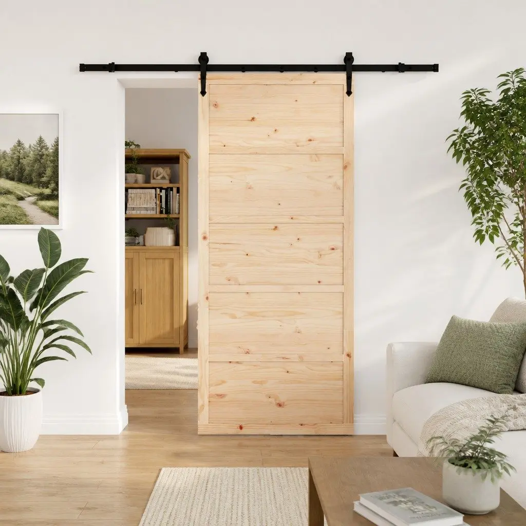 Sliding Door Solid Pine Wood 90 x 208 cm Natural Modern Room Divider Brown