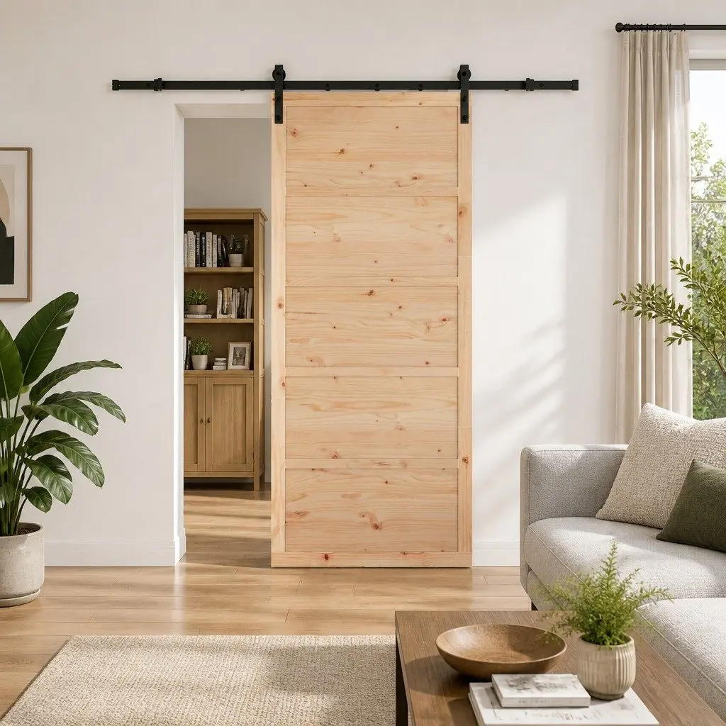 Sliding Door Natural Solid Pine Wood Space-Saving 90 x 208 cm Brown