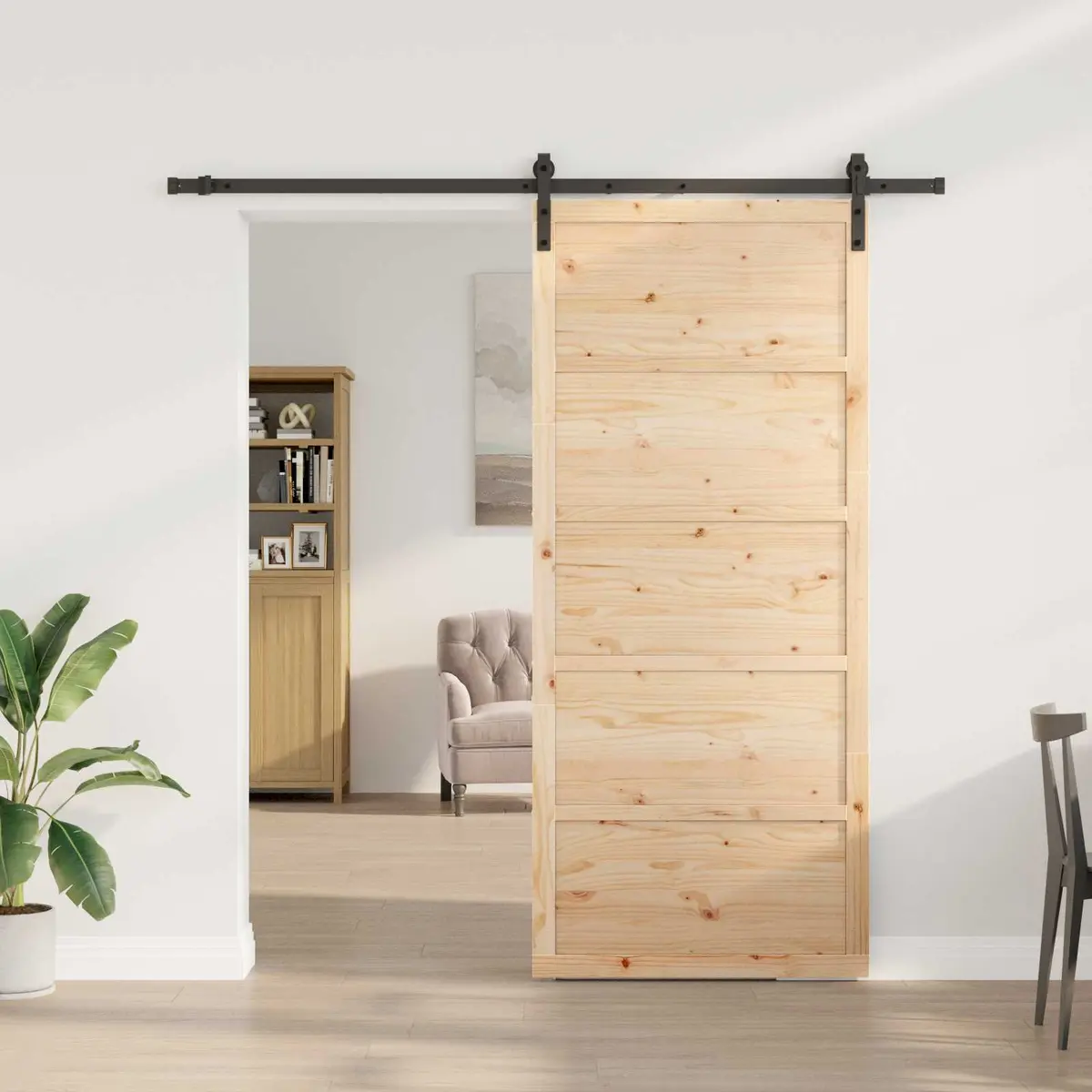 Sliding Door Natural Solid Pine Wood 80 x 208 cm Brown Modern Interior Room Divider