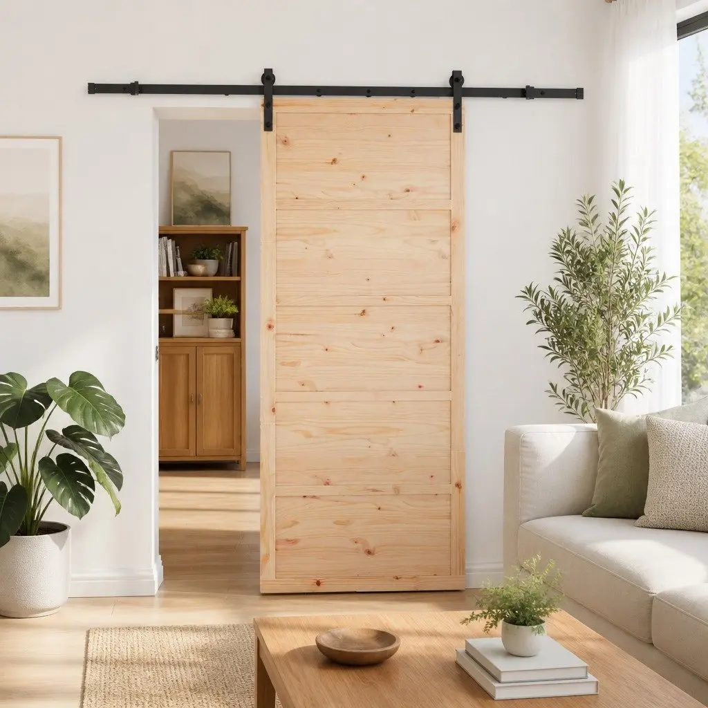 Sliding Door Natural Solid Pine Wood 90x208cm Modern Interior Room Divider
