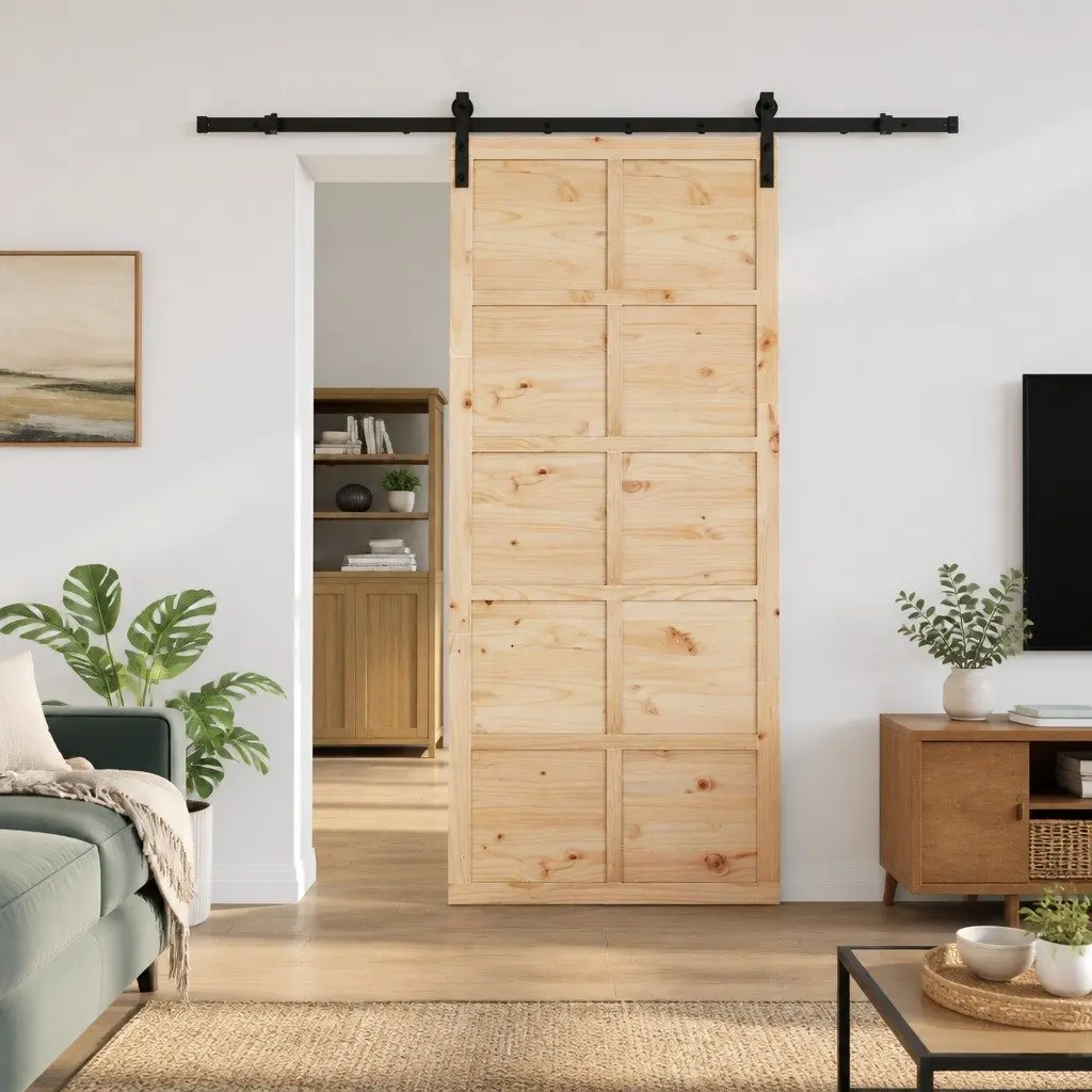 Sliding Door Natural Solid Pine Wood 100 x 208 cm Modern Interior Room Divider