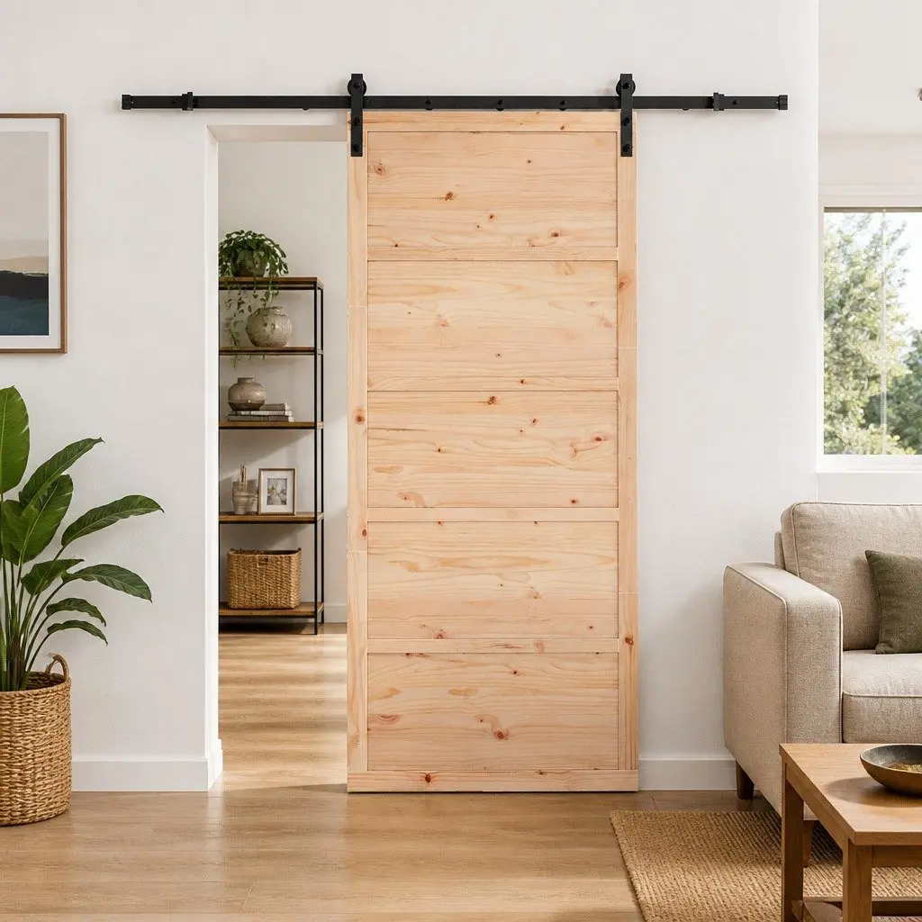 Sliding Door Natural Solid Pine Wood 90 x 208 cm Brown Modern Interior Room Divider
