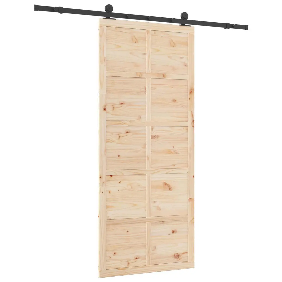 Pine Wood Sliding Door Natural Brown 100x208cm Space Saving Interior Divider