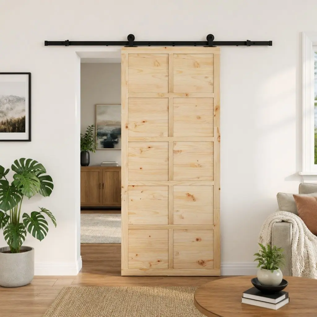 Sliding Door Natural Solid Pine Wood 80x208cm Interior Room Divider Space-Saving