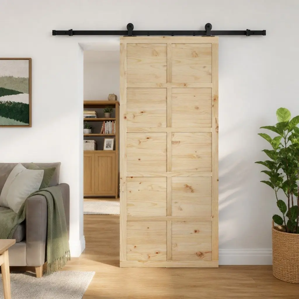 Sliding Door Solid Pine Wood 100 x 208 cm Interior Room Divider Brown