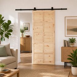 Sliding Door Natural Solid Pine Wood 90 x 208 cm Interior Room Divider Space
