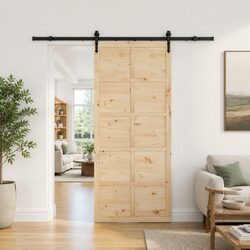 Sliding Door Natural Solid Pine Wood 100 x 208 cm Modern Interior Room Divider