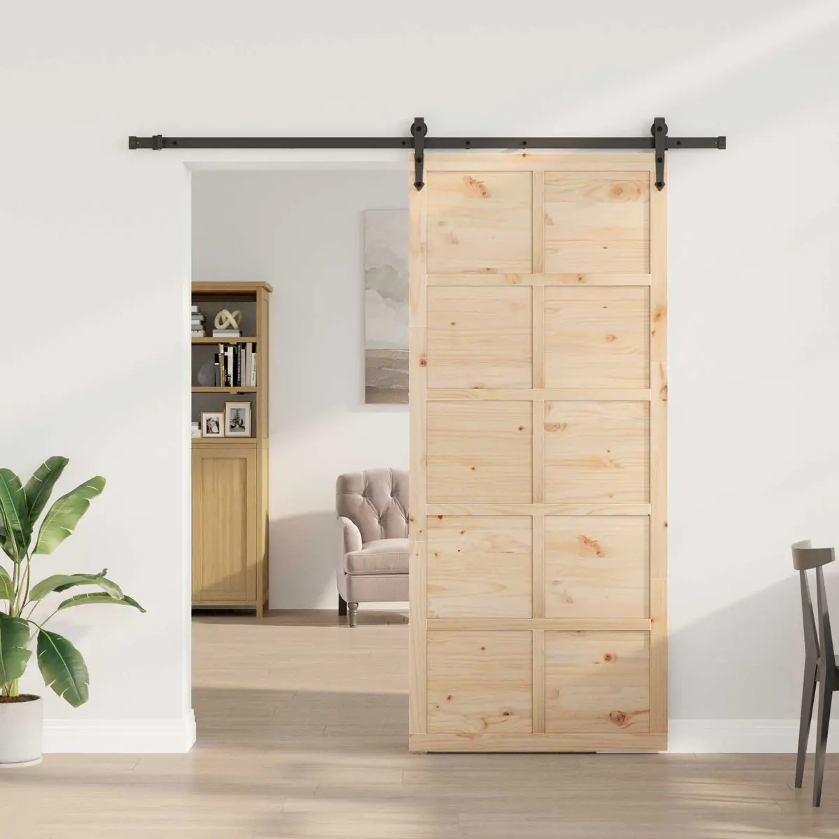 Sliding Door Natural Pine Wood 90 x 208 cm Modern Interior Room Divider