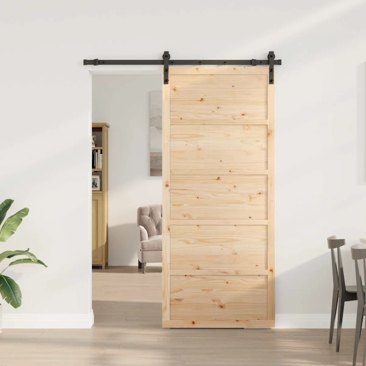 Sliding Door Solid Pine Wood Natural 80 x 208 cm Modern Interior Room Divider Brown