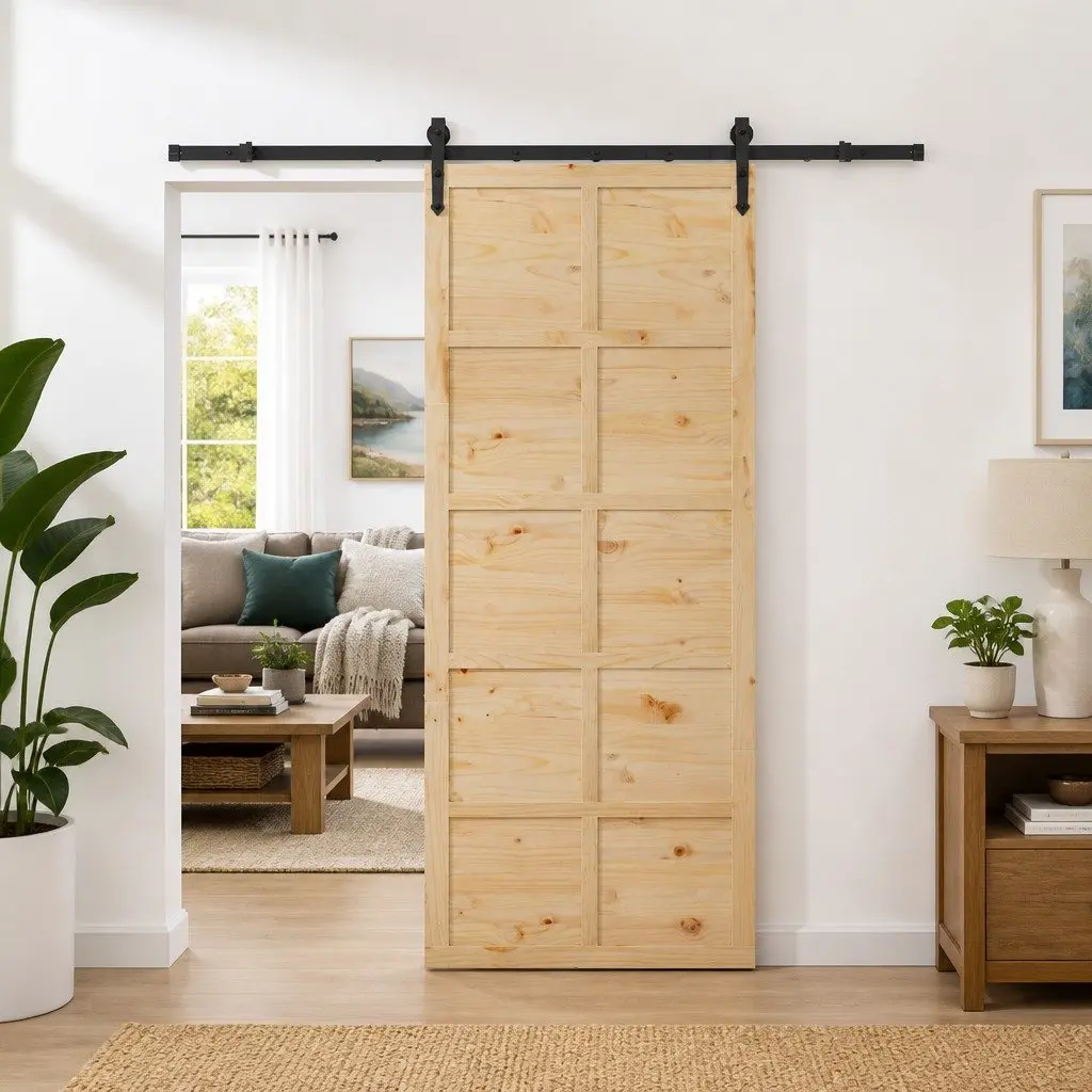 Sliding Door Space-Saving Interior 100 x 208 cm Brown Solid Pine Wood