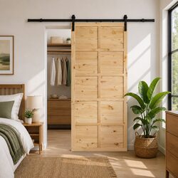 Versatile Pine Wood Sliding Door 90 x 208 cm Brown