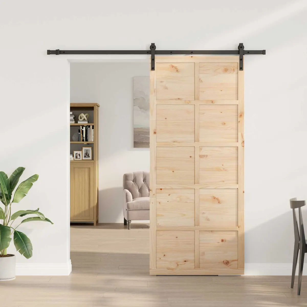 Sliding Door Natural Solid Pine Wood Space-Saving 80 x 208 cm Brown