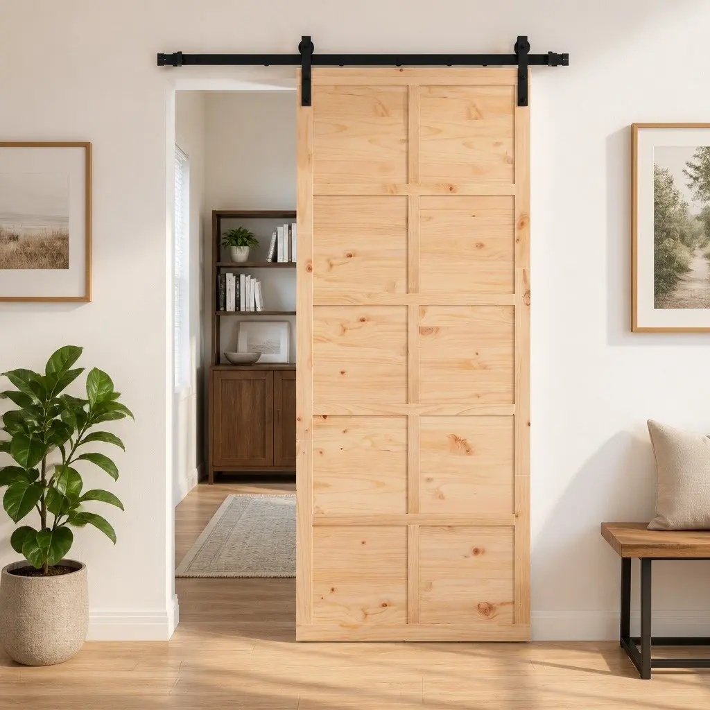 Sliding Door Natural Pine Wood Space-Saving 80 x 208 cm Brown