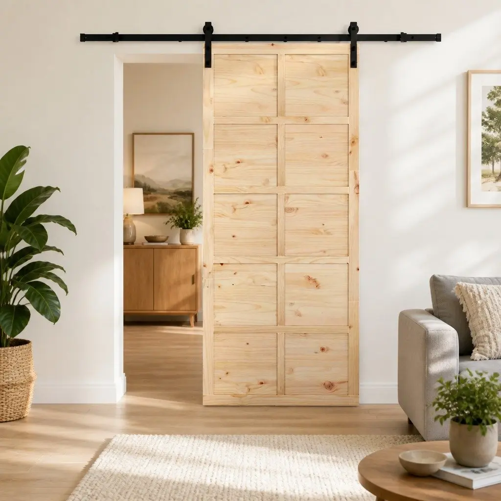 Sliding Door Solid Pine Wood Space-Saving 100 x 208 cm Brown