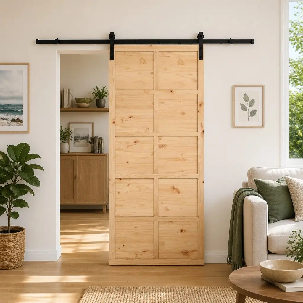 Sliding Door Solid Pine Wood 80 x 208 cm Natural Brown