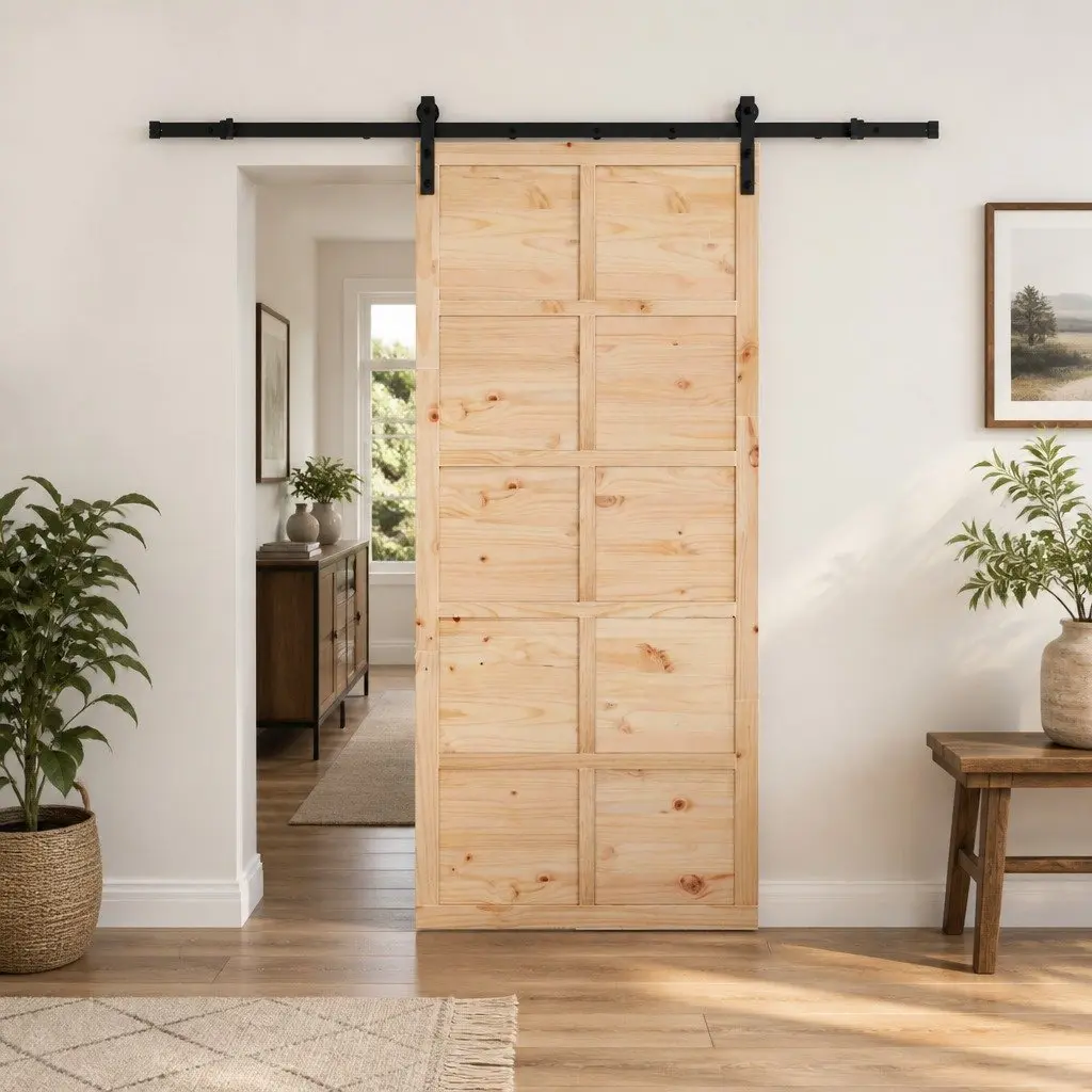 Sliding Door Space Saving 80 x 208 cm Natural Solid Pine Wood