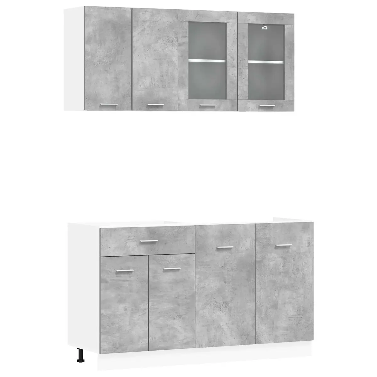 Kitchen Cabinet Set 4 Piece Grey Storage Unit Engineered Wood Drawers Shelves