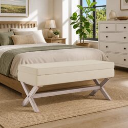 Comfortable Storage Stool Bench in Natural Linen Fabric