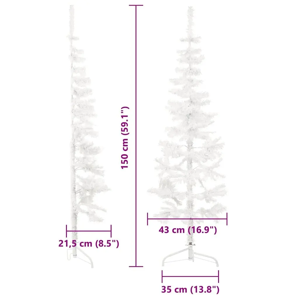 Half Christmas Tree 150cm White Slim Artificial Holiday Home Decoration